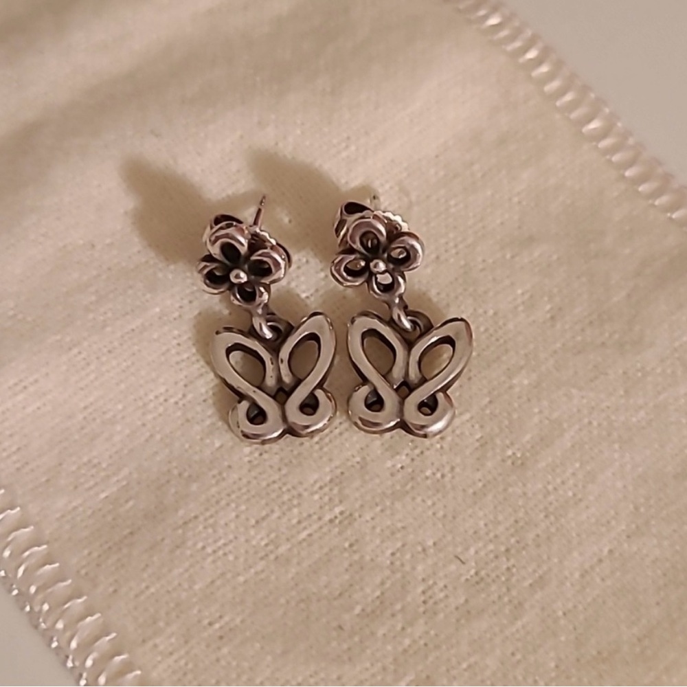 RETIRED James Avery Silver Floral and Butterfly Earrings - Picture 3 of 8